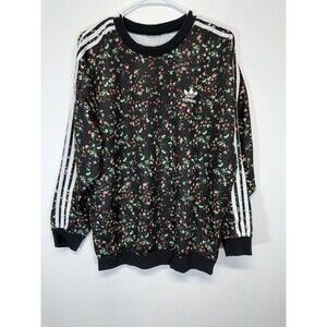 Adidas Womens Originals Black Floral Long Sleeve  Sweatshirt Crew Neck Sz Xl